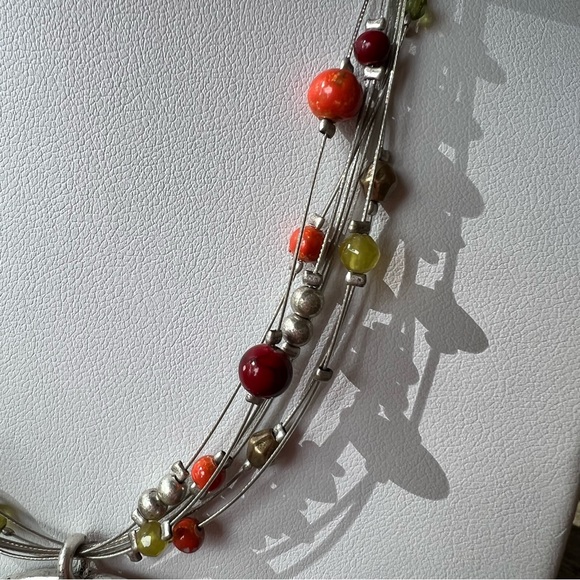 Chico’s Orange Butterfly Silver Metal Wire Beaded Necklace - Picture 4 of 7